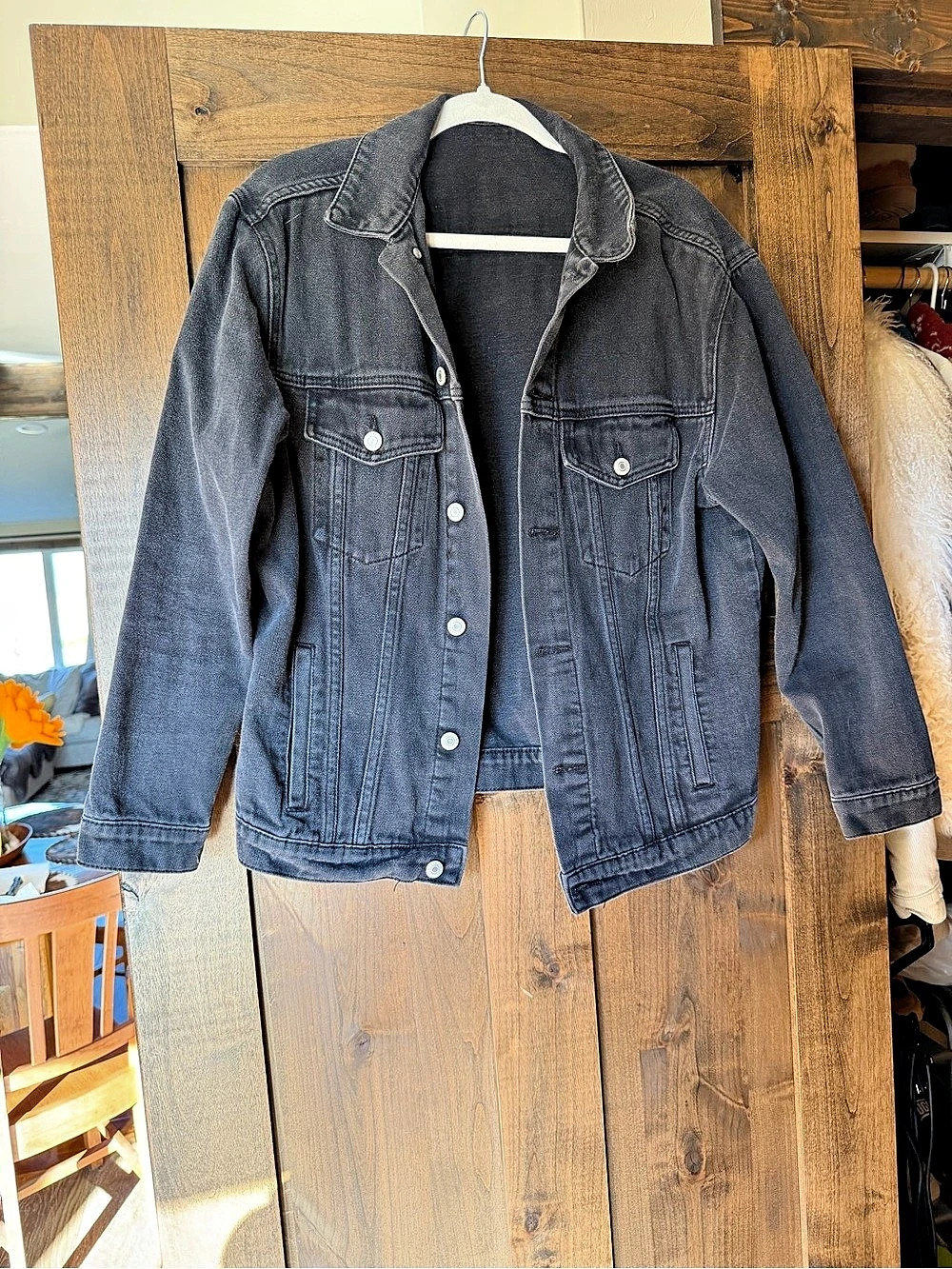 John Galt Black Denim Trucker Jacket Women's Denim Jacket in Gray Like New